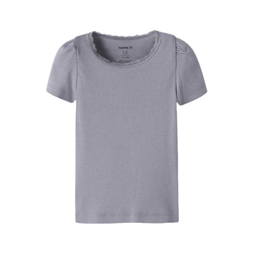 NAME IT MINI T-shirt rib gebreid paars Meisjes Stretchkatoen Ronde hals - maat 92 afbeelding