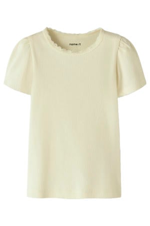 T-shirt rib gebreid lichtgeel