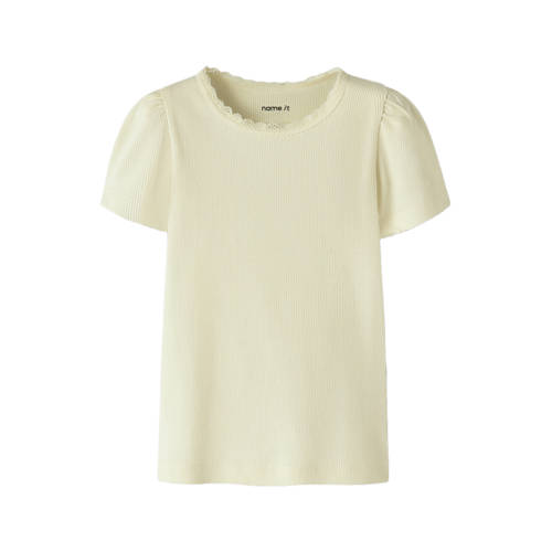 NAME IT MINI T-shirt rib gebreid lichtgeel Meisjes Stretchkatoen Ronde hals - maat 110 afbeelding