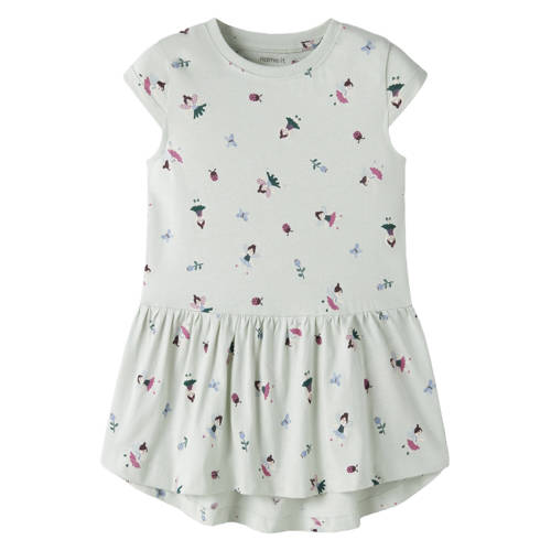 NAME IT MINI A-lijn jurk mintgroen Meisjes Katoen Ronde hals All over print - maat 92 afbeelding