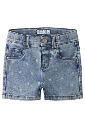 denim slim short met bloemen