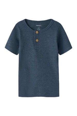 T-shirt rib gebreid indigo blauw