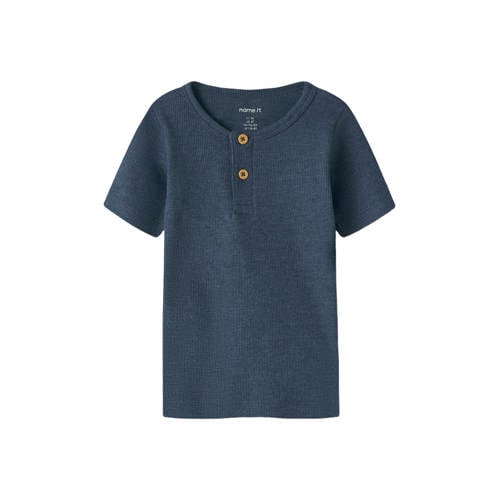 NAME IT MINI T-shirt rib gebreid indigo blauw Jongens Stretchkatoen Ronde hals - maat 116 afbeelding