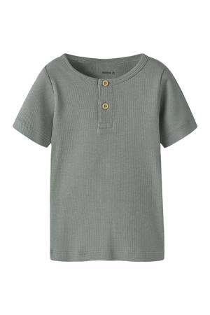 T-shirt rib gebreid grijsgroen