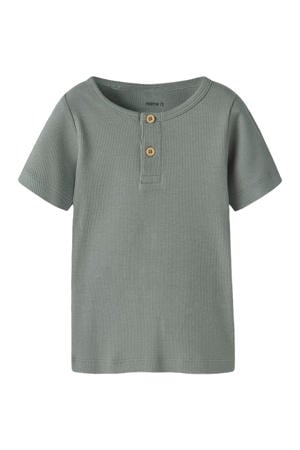 T-shirt rib gebreid grijsgroen
