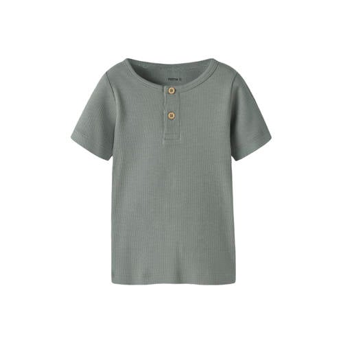 NAME IT MINI T-shirt rib gebreid grijsgroen Jongens Stretchkatoen Ronde hals - maat 116 afbeelding