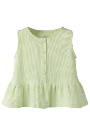 mouwloze top limegroen met textuur