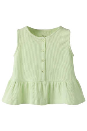 mouwloze top limegroen met textuur