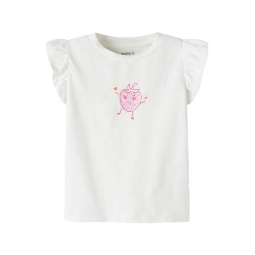 NAME IT MINI T-shirt wit Meisjes Stretchkatoen Ronde hals Printopdruk - maat 98 afbeelding