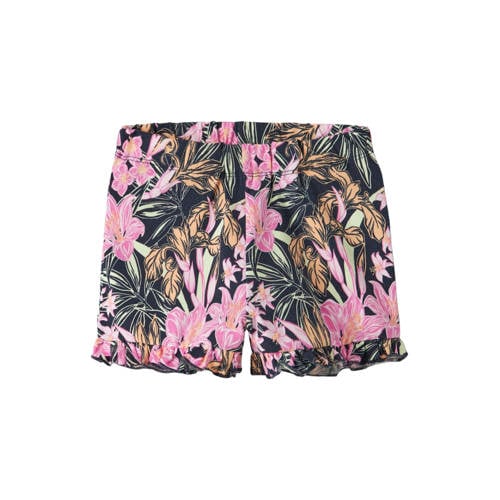 NAME IT MINI regular gebloemde casual short donkerblauw Korte broek Meisjes Stretchkatoen - maat 122 afbeelding