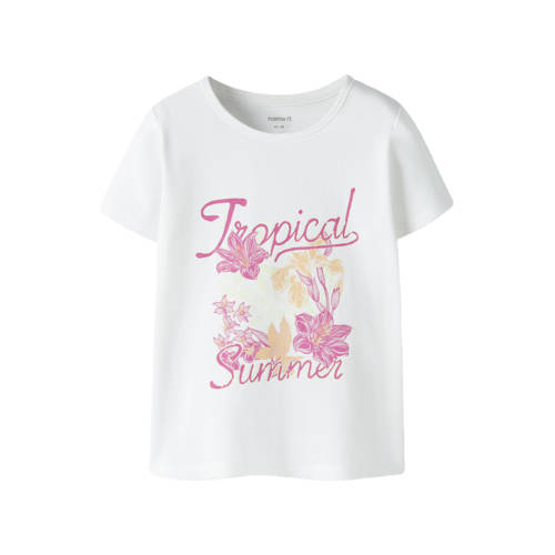 NAME IT MINI T-shirt wit Meisjes Stretchkatoen Ronde hals Printopdruk - maat 104 afbeelding