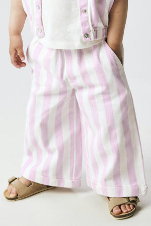 wide leg high waist gestreepte casual broek roze