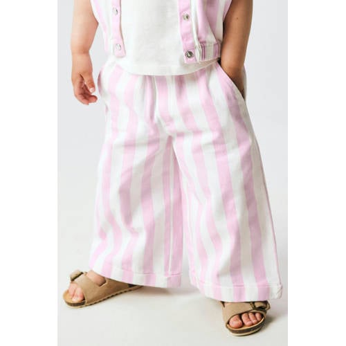 NAME IT MINI wide leg high waist gestreepte casual broek roze Meisjes Katoen - maat 122 afbeelding