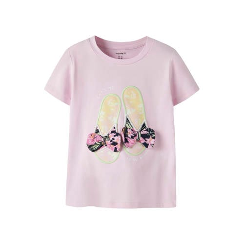 NAME IT MINI T-shirt lichtroze Meisjes Stretchkatoen Ronde hals Printopdruk - maat 122/128 afbeelding