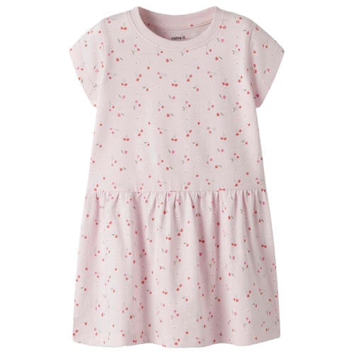 NAME IT MINI midi jurk lichtroze Meisjes Katoen Ronde hals All over print - maat 92 afbeelding