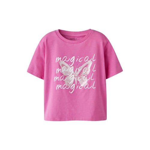 NAME IT MINI T-shirt roze Meisjes Stretchkatoen Ronde hals Printopdruk - maat 122/128 afbeelding