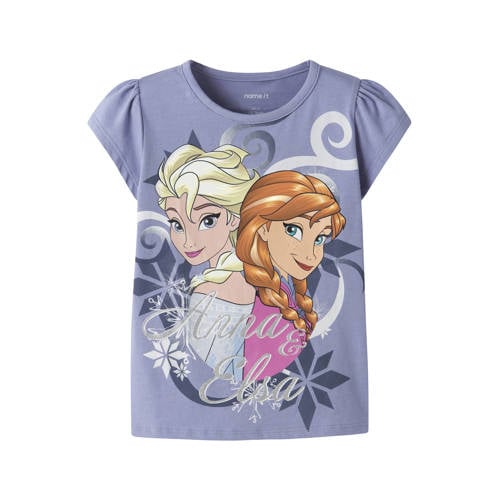 NAME IT MINI Disney Frozen T-shirt paars Meisjes Stretchkatoen Ronde hals - maat 98 afbeelding