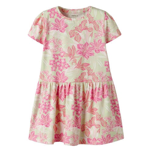 NAME IT MINI gebloemde A-lijn jurk roze Meisjes Stretchkatoen Ronde hals - maat 92 afbeelding
