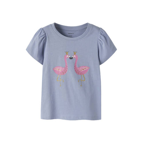 NAME IT MINI T-shirt Paars Meisjes Katoen Ronde hals Printopdruk - maat 104 afbeelding