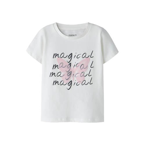 NAME IT MINI T-shirt wit Meisjes Stretchkatoen Ronde hals Printopdruk - maat 122/128 afbeelding