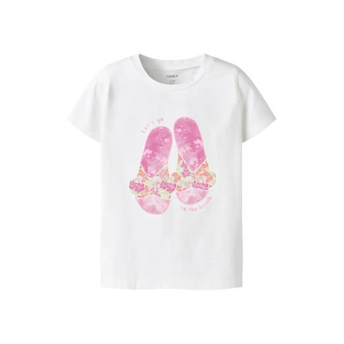 NAME IT MINI T-shirt wit Meisjes Stretchkatoen Ronde hals Printopdruk - maat 122/128 afbeelding