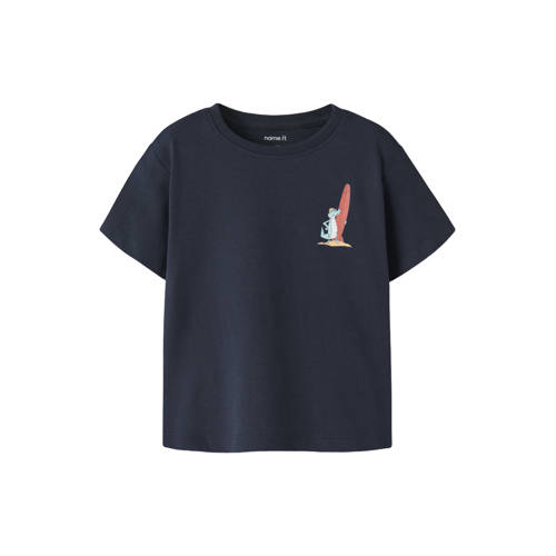 NAME IT MINI T-shirt donkerblauw Jongens Katoen Ronde hals Printopdruk - maat 80 afbeelding