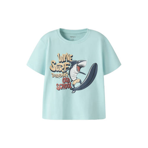 NAME IT MINI T-shirt lichtblauw Jongens Katoen Ronde hals Printopdruk - maat 80 afbeelding
