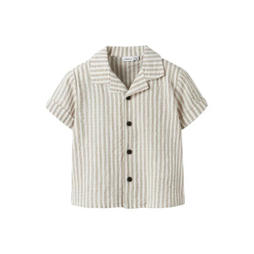 NAME IT MINI gestreept overhemd beige/wit Jongens Katoen Klassieke kraag - maat 122/128 afbeelding