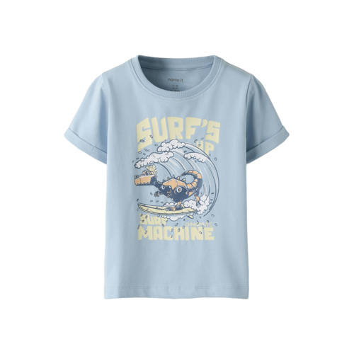 NAME IT MINI T-shirt Blauw Jongens Stretchkatoen Ronde hals Printopdruk - maat 86 afbeelding