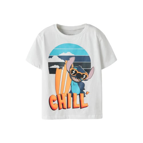 NAME IT MINI Lilo & Stitch T-shirt wit Jongens Stretchkatoen Ronde hals - maat 122/128 afbeelding