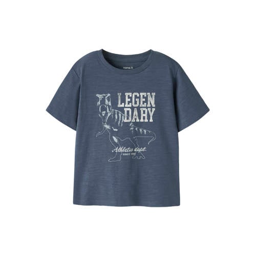 NAME IT MINI T-shirt blauw Jongens Stretchkatoen Ronde hals Printopdruk - maat 92 afbeelding