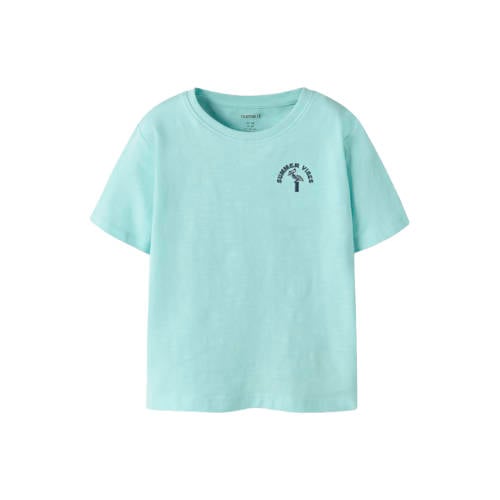 NAME IT MINI T-shirt lichtblauw Jongens Stretchkatoen Ronde hals Printopdruk - maat 86 afbeelding