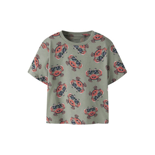NAME IT MINI T-shirt grijsgroen Jongens Katoen Ronde hals All over print - maat 110 afbeelding