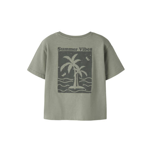 NAME IT MINI T-shirt met backprint grijsgroen Jongens Stretchkatoen Ronde hals - maat 110 afbeelding