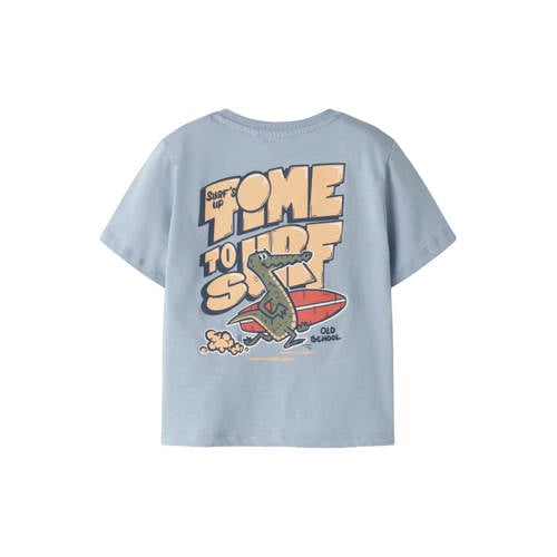 NAME IT MINI T-shirt met backprint grijsblauw Jongens Katoen Ronde hals - maat 86 afbeelding