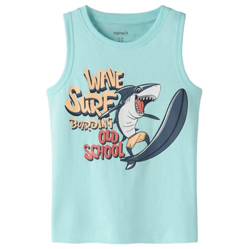 NAME IT MINI tanktop lichtblauw Jongens Katoen Ronde hals Printopdruk - maat 86 afbeelding