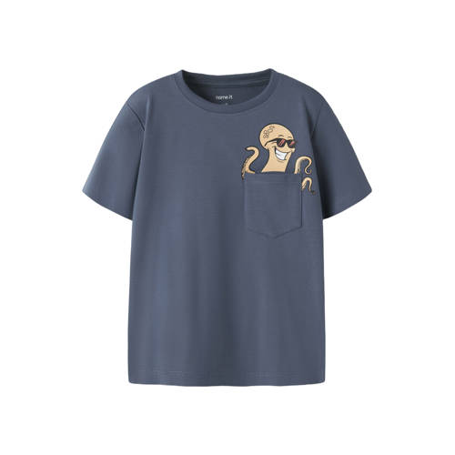 NAME IT MINI T-shirt blauw Jongens Stretchkatoen Ronde hals Printopdruk - maat 116 afbeelding