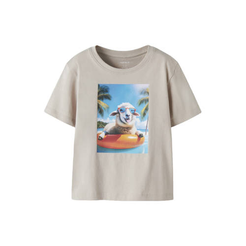 NAME IT MINI T-shirt greige Grijs Jongens Katoen Ronde hals Printopdruk - maat 80 afbeelding
