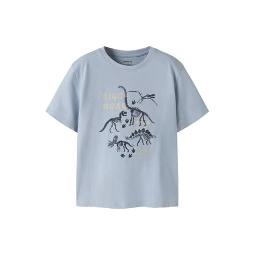 NAME IT MINI T-shirt lichtblauw Jongens Stretchkatoen Ronde hals Printopdruk - maat 122/128 afbeelding