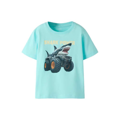 NAME IT MINI T-shirt aquablauw Jongens Katoen Ronde hals Printopdruk - maat 122/128 afbeelding