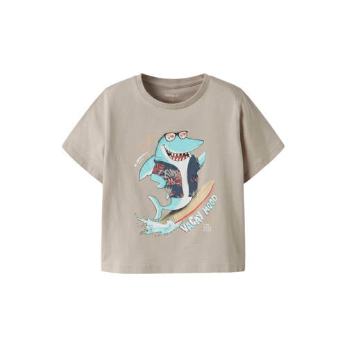 NAME IT MINI T-shirt grijs Jongens Stretchkatoen Ronde hals Printopdruk - maat 80 afbeelding