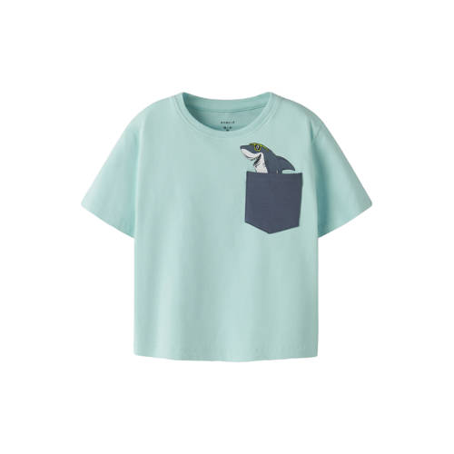 NAME IT MINI T-shirt lichtblauw Jongens Stretchkatoen Ronde hals Printopdruk - maat 80 afbeelding