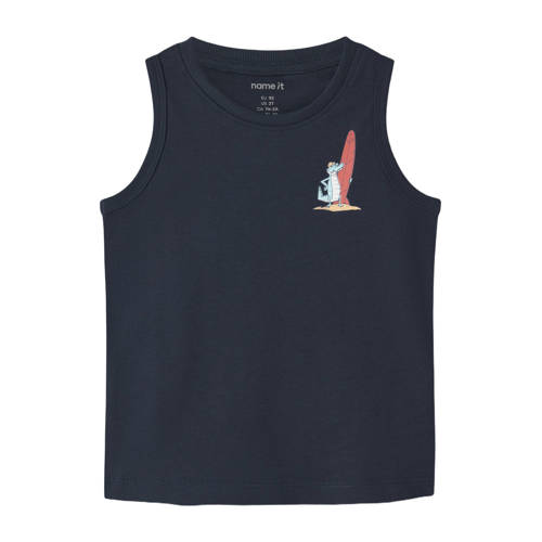 NAME IT MINI tanktop donkerblauw Jongens Katoen Ronde hals Printopdruk - maat 86 afbeelding