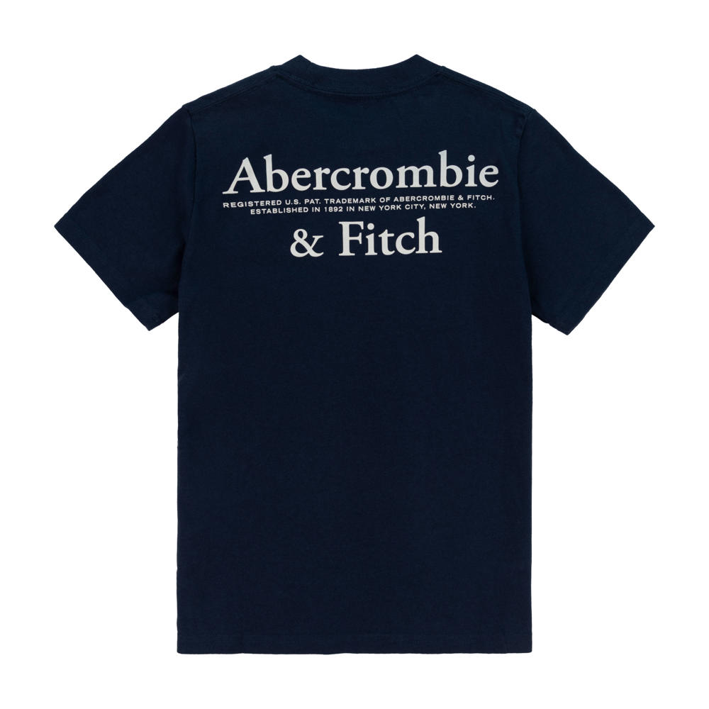 Donkerblauwe jongens Abercrombie & Fitch jersey T-shirt met backprint, korte mouwen en ronde hals