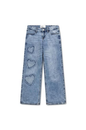 low waist baggy jeans met hartjes medium blue denim