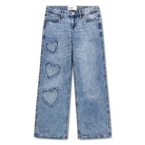 Abercrombie & Fitch low waist baggy jeans met hartjes medium blue denim Blauw - maat 146-152 afbeelding