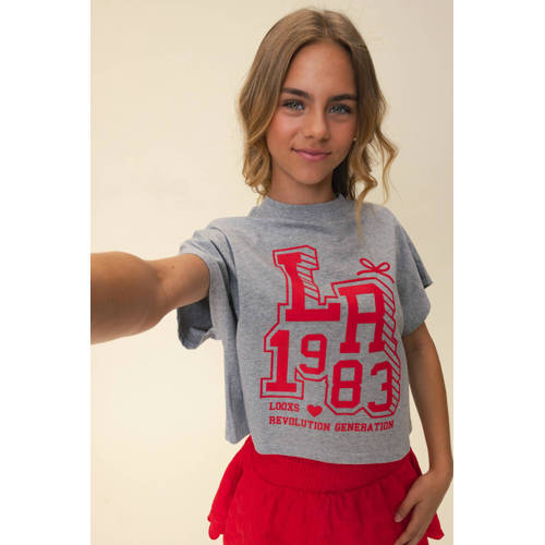 LOOXS 10sixteen T-shirt grijs Meisjes Katoen Ronde hals Printopdruk - maat 164 afbeelding