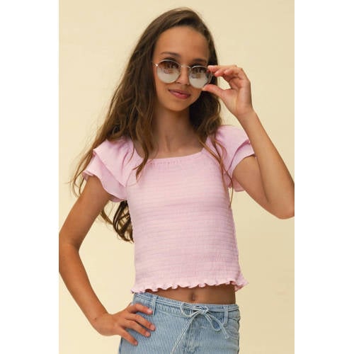LOOXS 10sixteen T-shirt roze Meisjes Katoen Vierkante hals Effen - maat 140 afbeelding