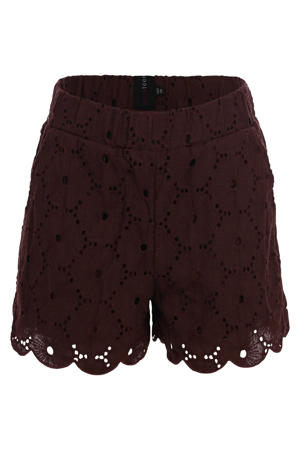 regular waist casual short donkerbruin broderie