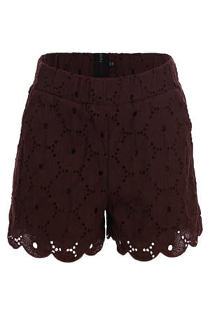 regular waist casual short donkerbruin broderie